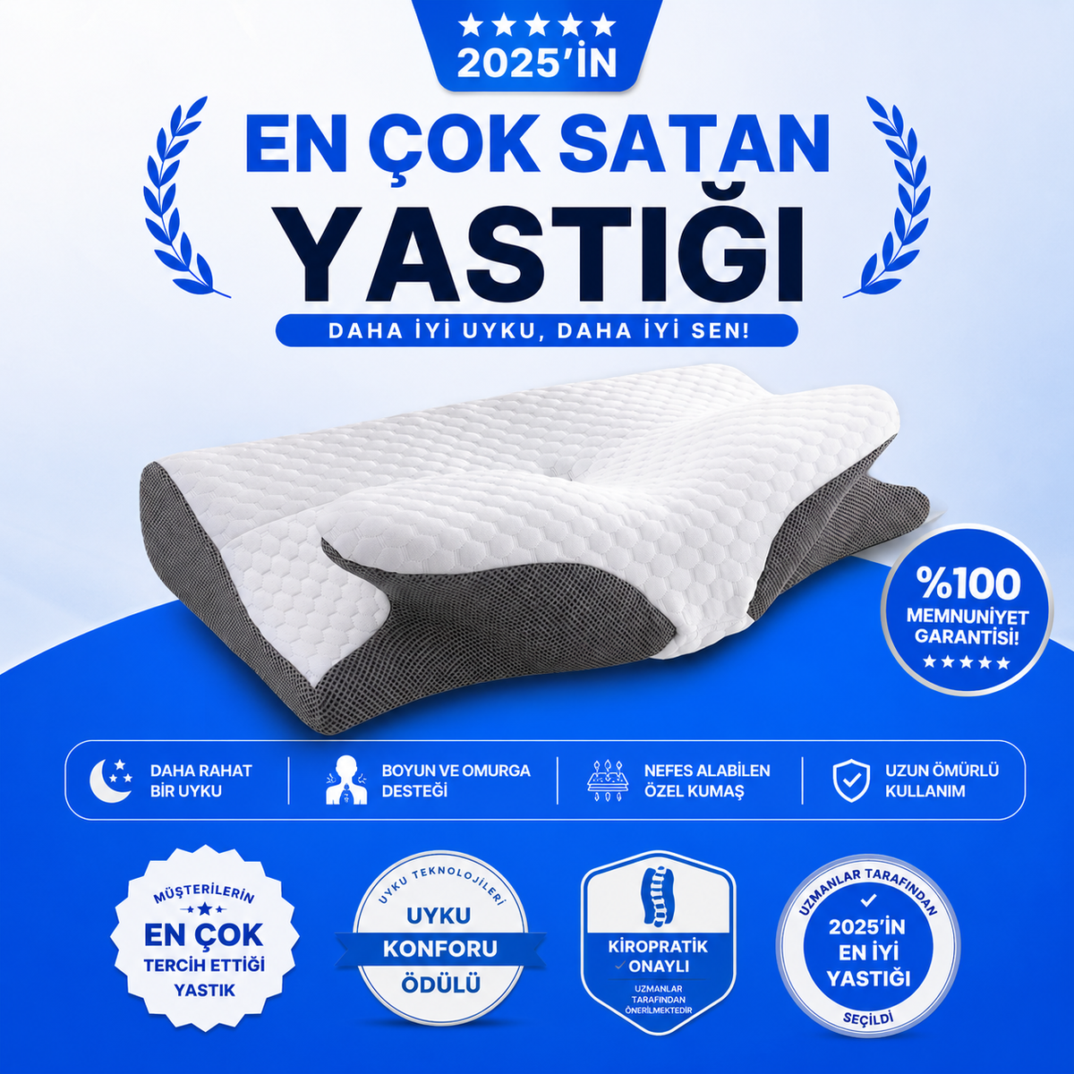 Boyun Destekli Ortopedik Visco Yastık (Anti-Horlama)