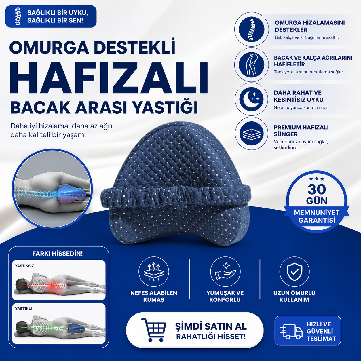 Omurga Destekli Hafızalı Bacak Yastığı