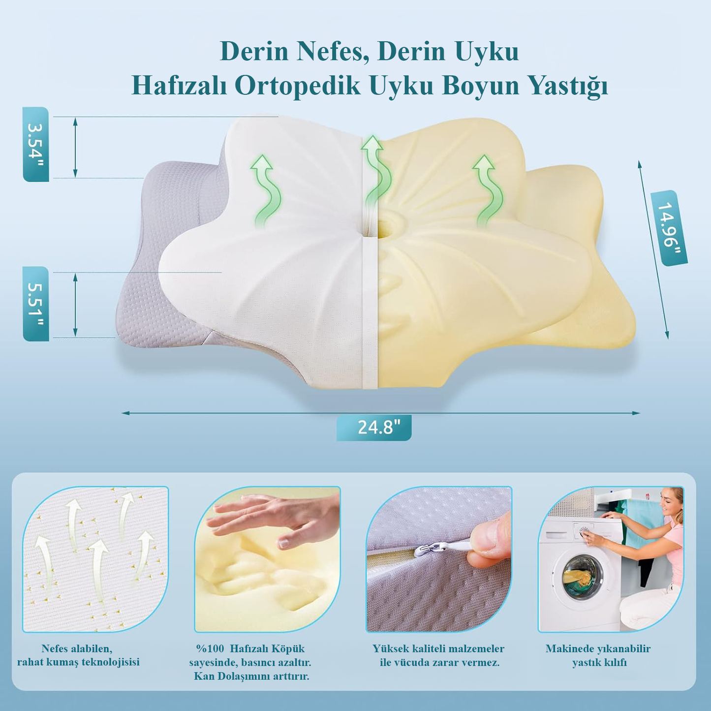 Boyun Destekli Ortopedik Visco Yastık (Anti-Horlama)